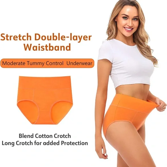 5pcs Cotton Underwear No Muffin Top Full Briefs Soft Stretch Breathable Panties